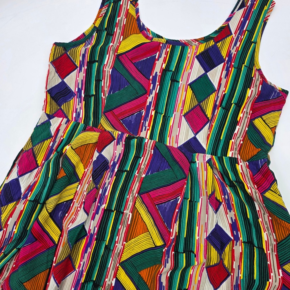 VINTAGE 80S 90S JAMS WORLD DRESS WOMENS LARGE GEOMETRIC COLORFUL RARE RAYON EUC